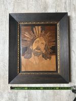 Holzbild Jesus Christus, Intarsienarbeit gerahmt