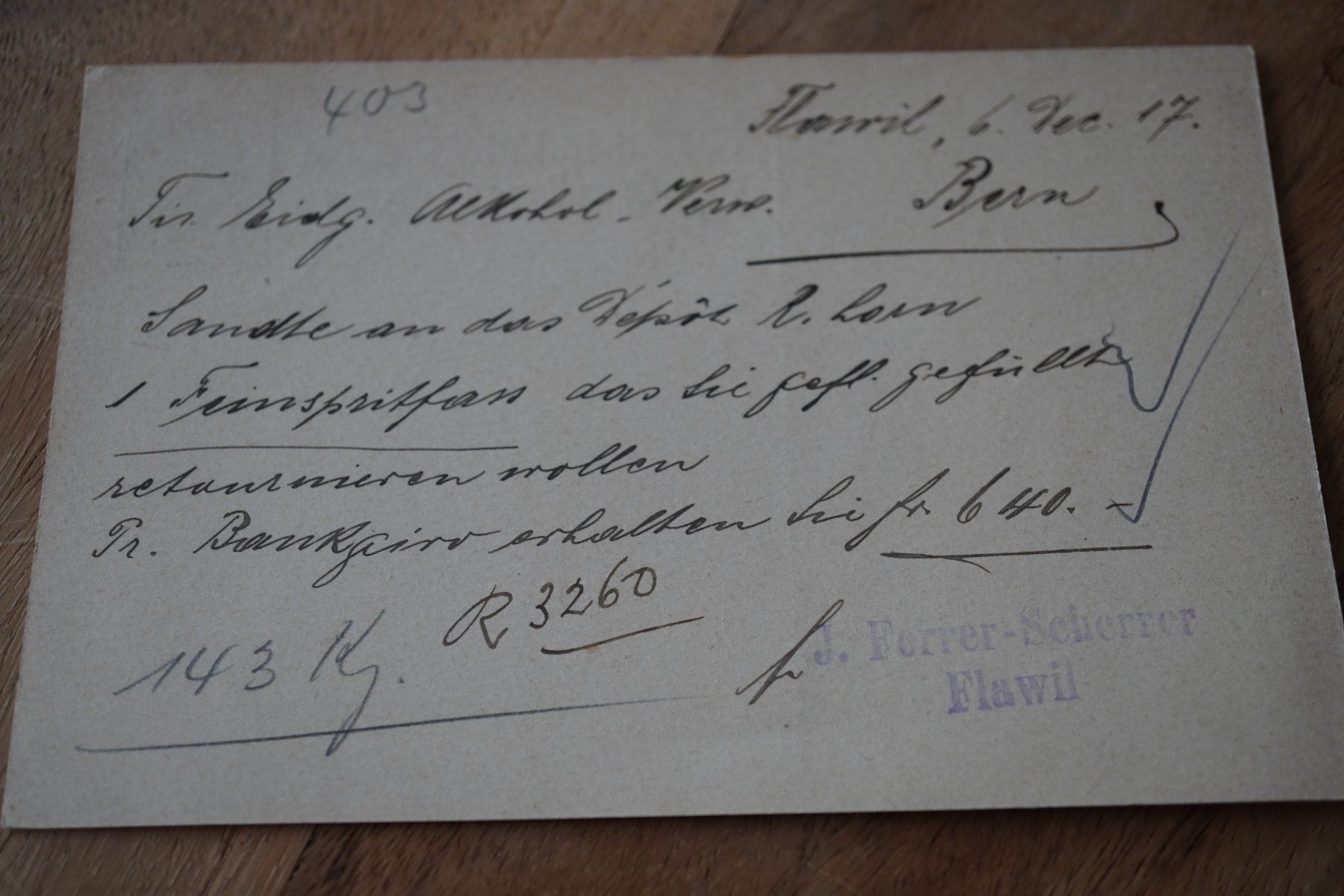 Cartoline postali: Schweiz  Alkoholverwaltung  1917 Postkarte – Usato da Eschenbach SG venduto da craniums 5