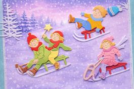 Neues Stanzschablonen-Set Kinder mit Schlitten