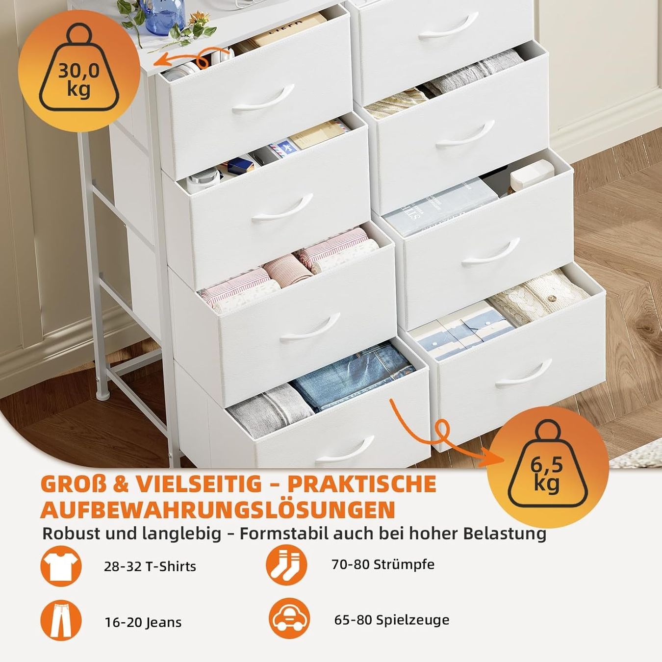 Cassettiere: Kommode mit Schubladen Stoffkommode 8 Schubladen Weiss – Nuovo e nell'imballaggio originale da Schaffhausen venduto da AllesMussRaus90 4