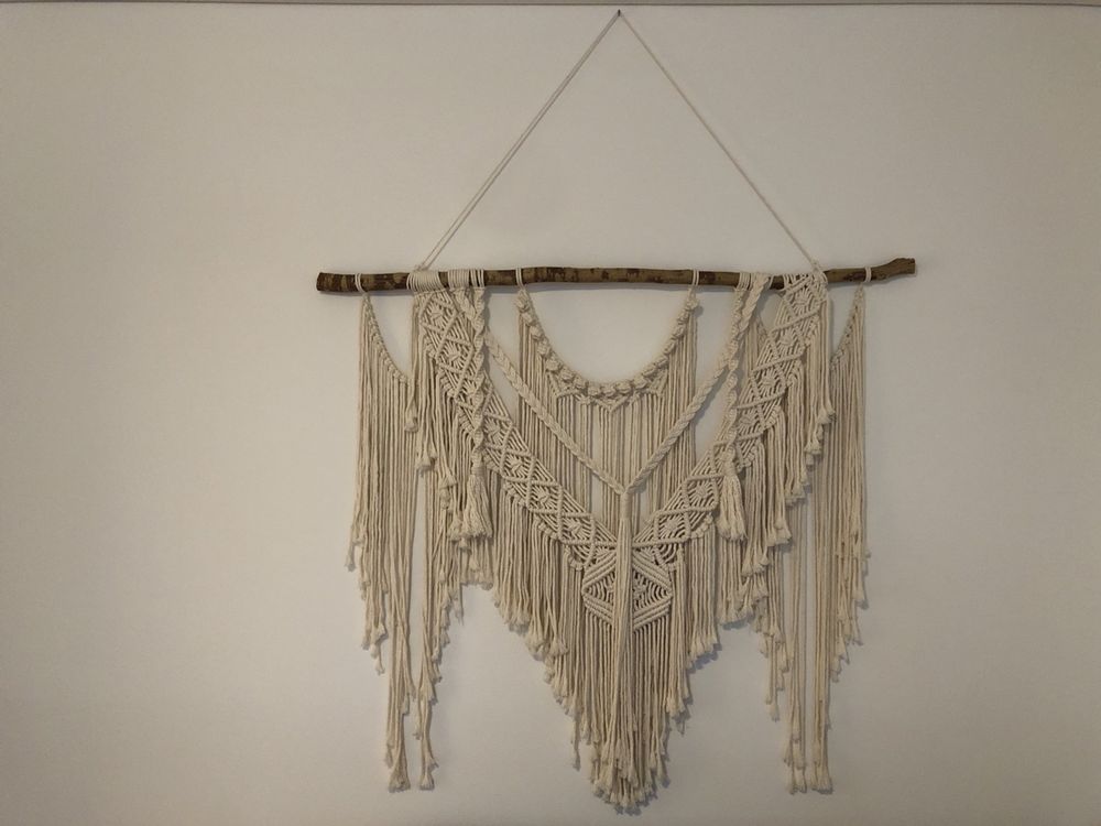 DECCARO Makramee Wandbehang Blätter Design - Boho Deko 40x82cm Baumwolle Naturfarben