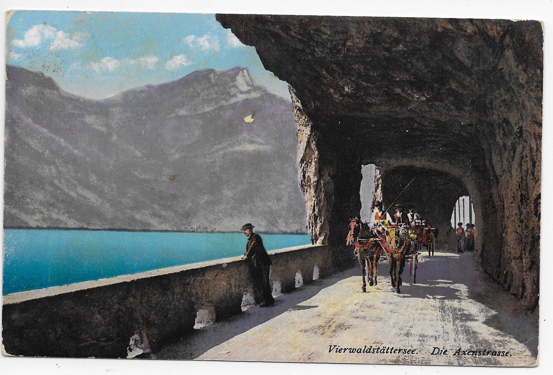 Cartoline postali: Axenstrasse mit Fuhrwerken, – Usato da Hefenhofen venduto da Richsalz