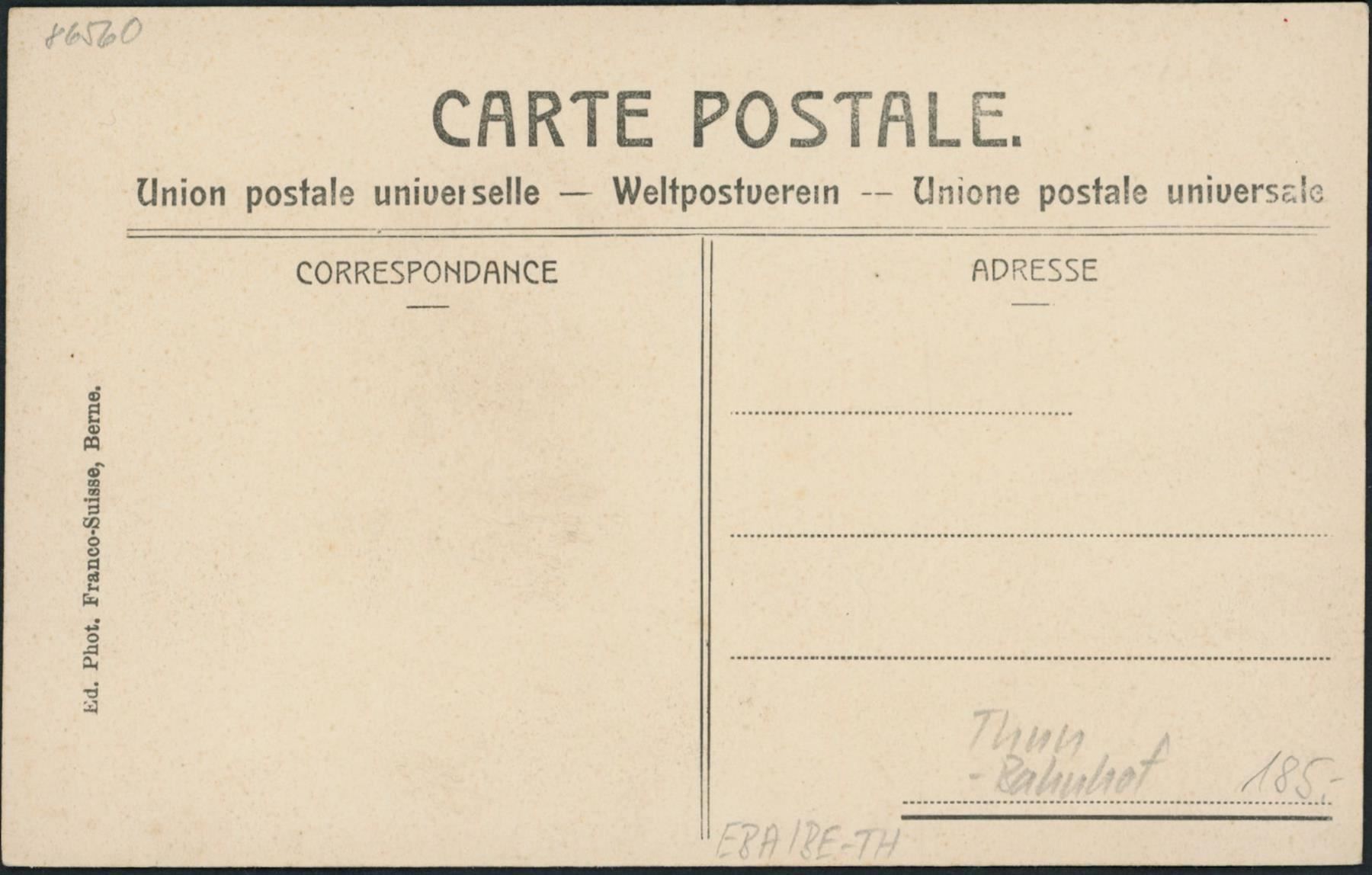 Cartes postales: BE Thun - Bahnhof - Kutsche – D'occasion à Schindellegi par Jonathan77 1
