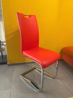 Rote Designer Stühle, verchromt, 12 Stk., Top Zustand!