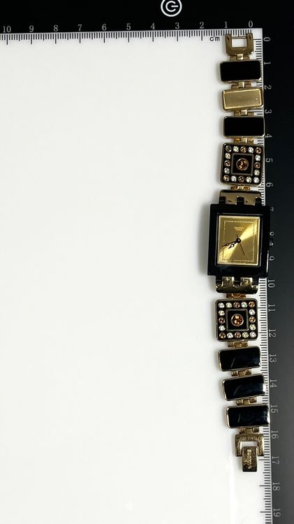 Damen Swatch Uhr, Gold/Schwarz, mit Strass-Steine... 3
