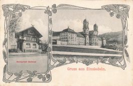 Gruss Einsiedeln SZ Kloster und Restaurant Bellevue