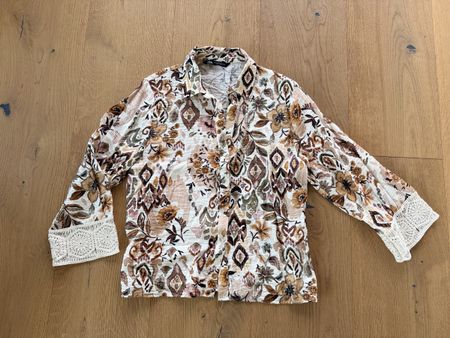 Zara Sommer Hemdbluse 3/4 Ärmel m. Häkelspitzen-Bündchen Gr.