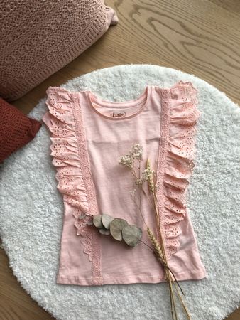 Mädchen T-Shirt, Gr. 134 Rosa mit Spitze *NEU mit Etikett
