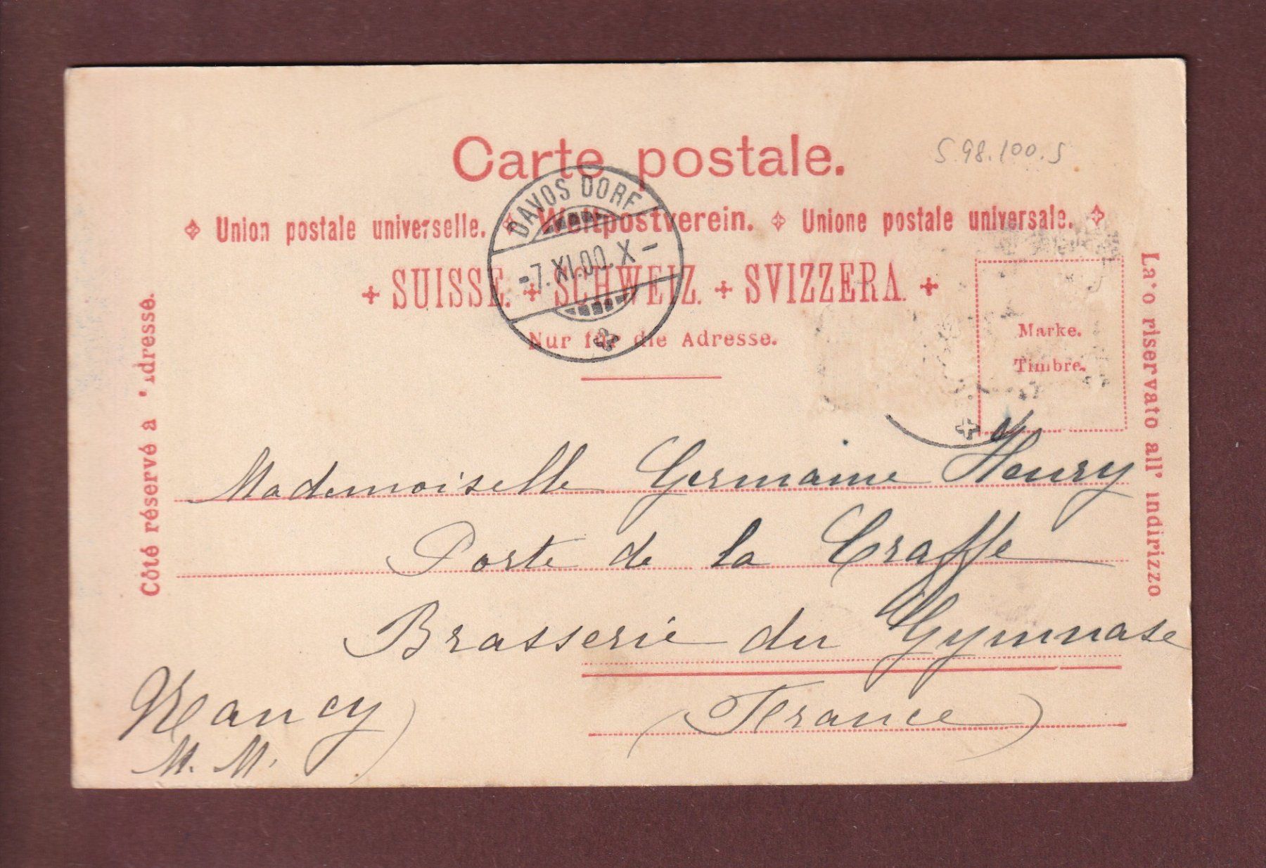 Ansichtskarten: Gruss aus DAVOS - 1900 – Gebraucht aus Pully von nicecards 1