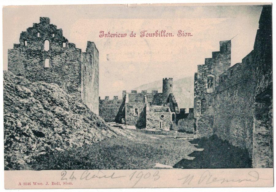 Cartoline postali: Sion, Intérieur de Tourbillon, ruines, circulée 1903 – Usato da Frauenfeld venduto da POML