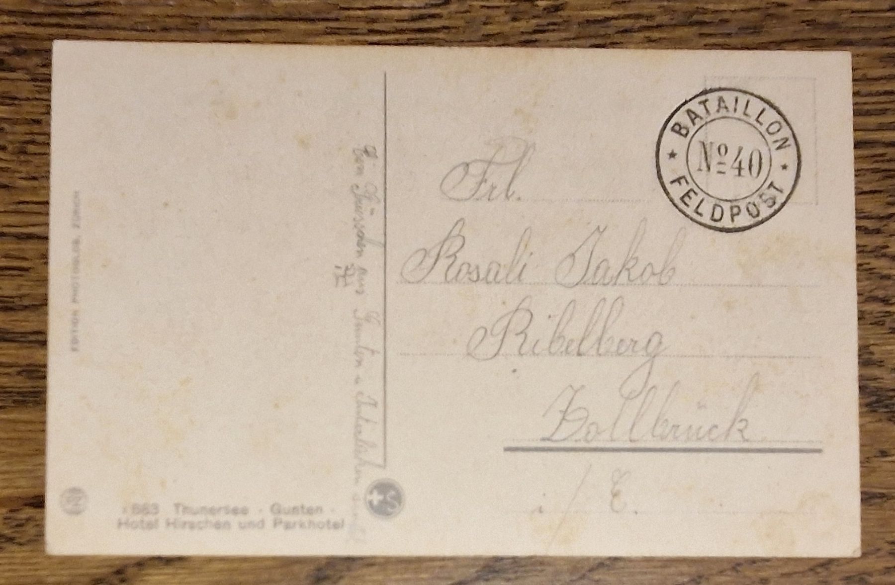 Cartoline postali: Gunten, Feldpost, Bataillon 40 – Usato da Ebikon venduto da Donar50 1