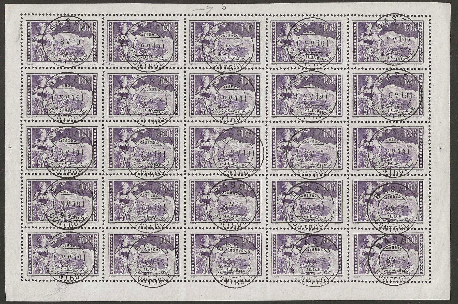 Alle Briefmarken: Nr. 131 im Bogen mit Vollstempeln – Gebraucht aus Gümligen von Geniusbuy