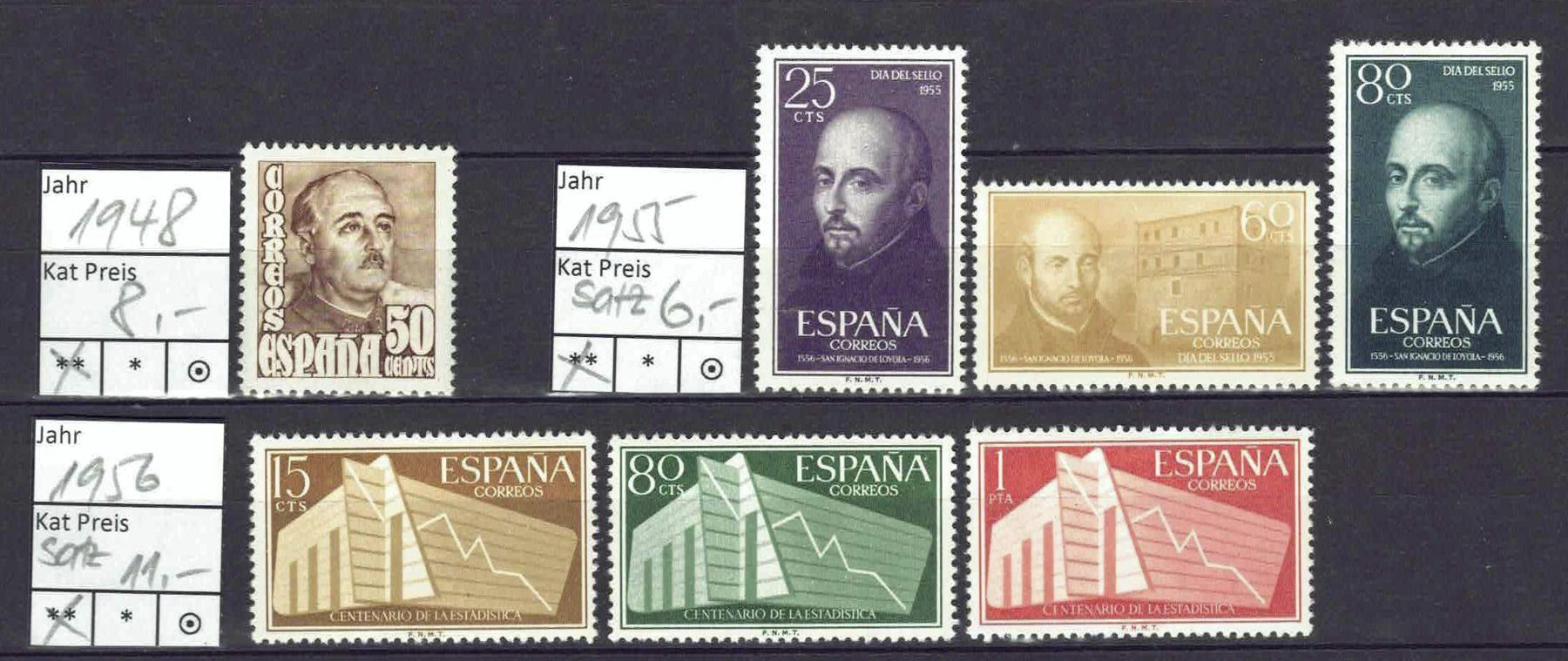 Alle Briefmarken: Spanien 1948/55/56 postfrisch** – Gebraucht aus Basel von Pfefferschootte