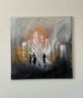 Hochwertiges Acrylbild City 60 x 60, gemalt auf Leinwand
