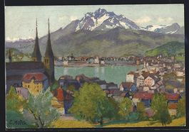 Künstler-AK Luzern, Luzern mit Pilatus