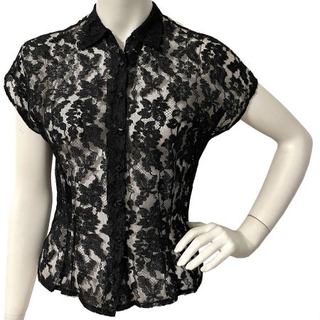 Bluse Top Spitze Gr. XS/S schwarz VINTAGE 1960s