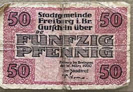 Gutschein 50 Pfennig Freiburg i.Br. 1920 guter Zustand