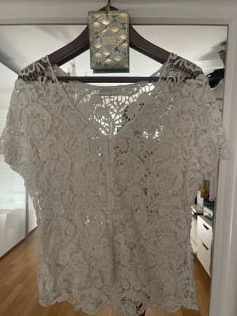 Spitze T-Shirt kurzarm weiss Grösse M 