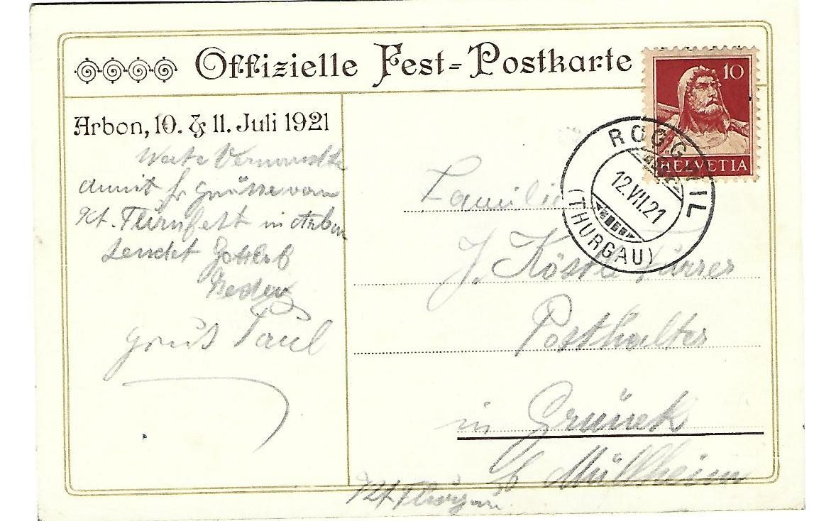 Cartoline postali: Kant.Turnfest Arbon 1921 Fest Postkarte – Usato da Wetzikon ZH venduto da Brulu100 1