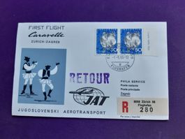Erstflugbrief Zürich - ZAGREB mit JAT, eingeschrieben 1.5.66