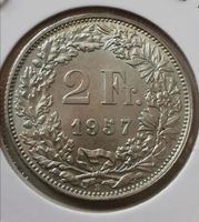 2 Franken 1957 stlg Silber