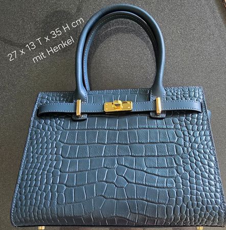 Edle Handtasche in Kroko Optik, blaugrün, Top Zustand
