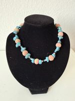 Vintage Natürliche Korallen und Türkis Choker Halskette
