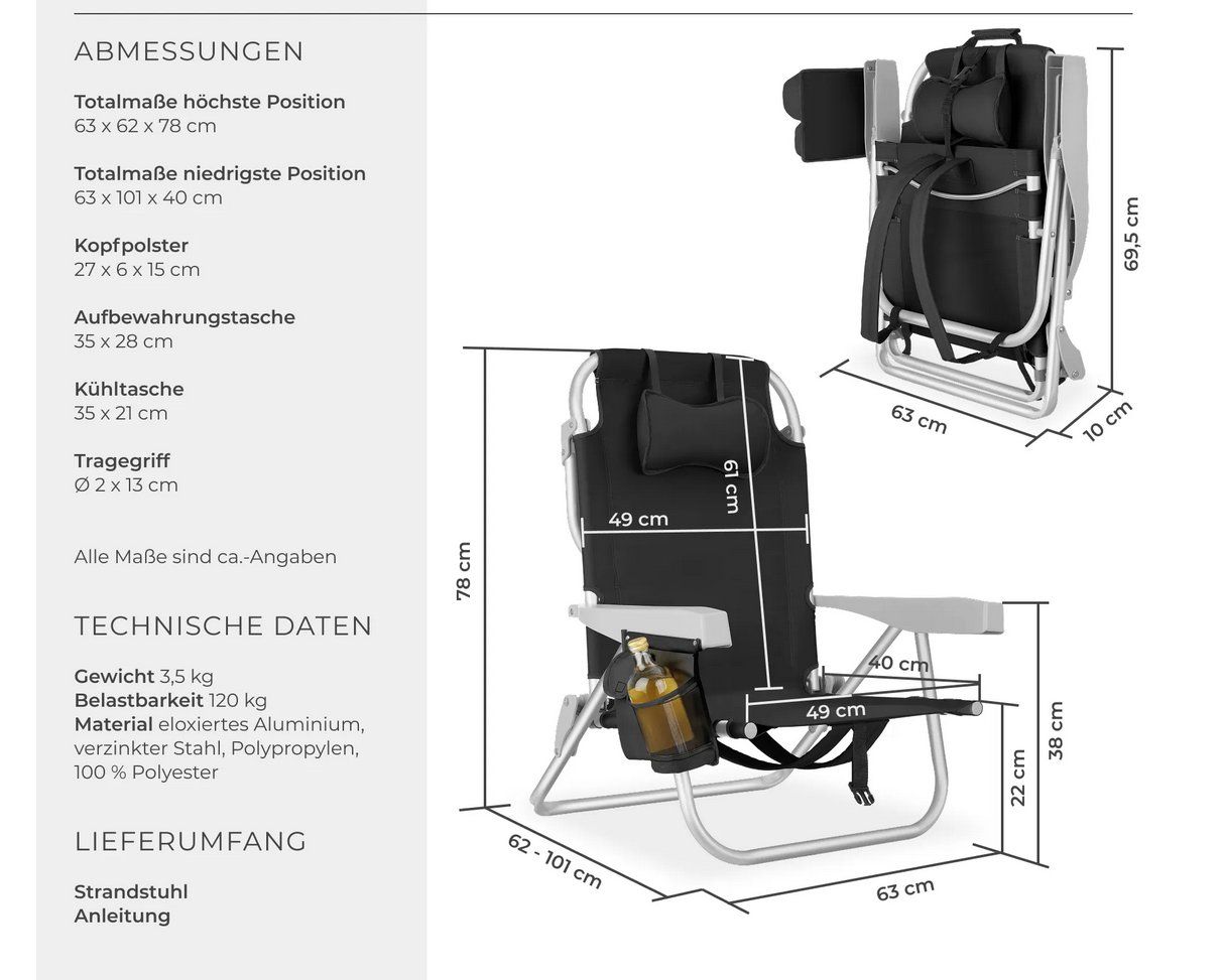 Sedie a sdraio: Strandstuhl Coral GRAU klappbar, mit Rucksackfunktion – Nuovo (secondo la descrizione) da Steinhausen venduto da Retourenprofis 1