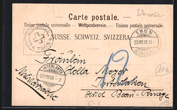 Cartoline postali: Litho Thun, Ortsansicht aus der Vogelsch – Usato da Berlin venduto da bartko-reher 1
