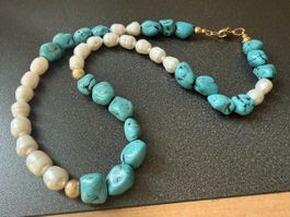 Unikat 💎 Neue Halskette mit Türkis und Süßwasserperlen