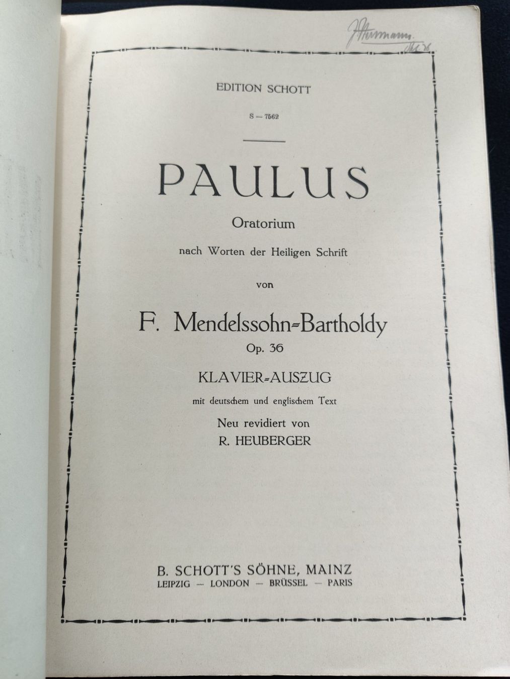 Bücher: Edition Schott - Mendelssohn - Klavier-Auszug mit Text – Gebraucht aus Muttenz von IkaSul 1