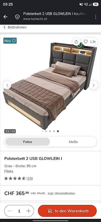 Letti: Polsterbett 2 USB GLOWLEIN  – Nuovo e nell'imballaggio originale da Zwingen venduto da 123flohart123 1