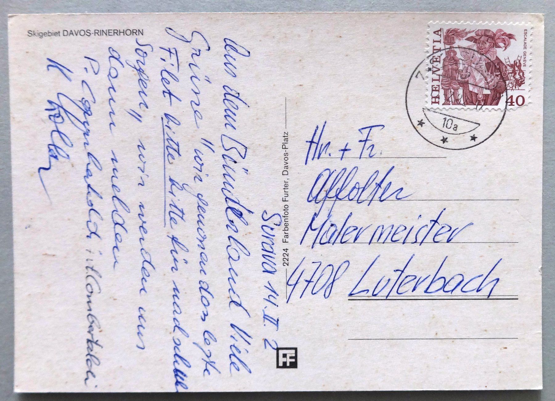 Cartoline postali: Skigebiet Davos-Rinerhorn – Usato da Fétigny venduto da Billy2miny 1
