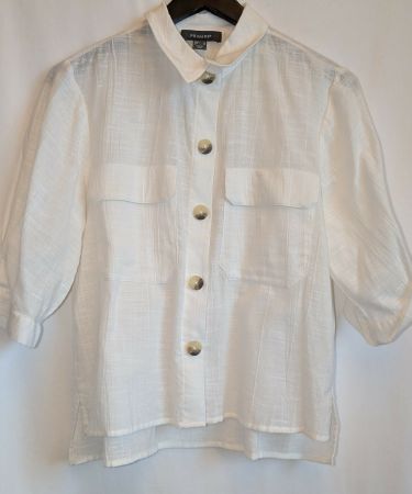 Hemd Bluse Leinenstyle weiss Gr. S / M