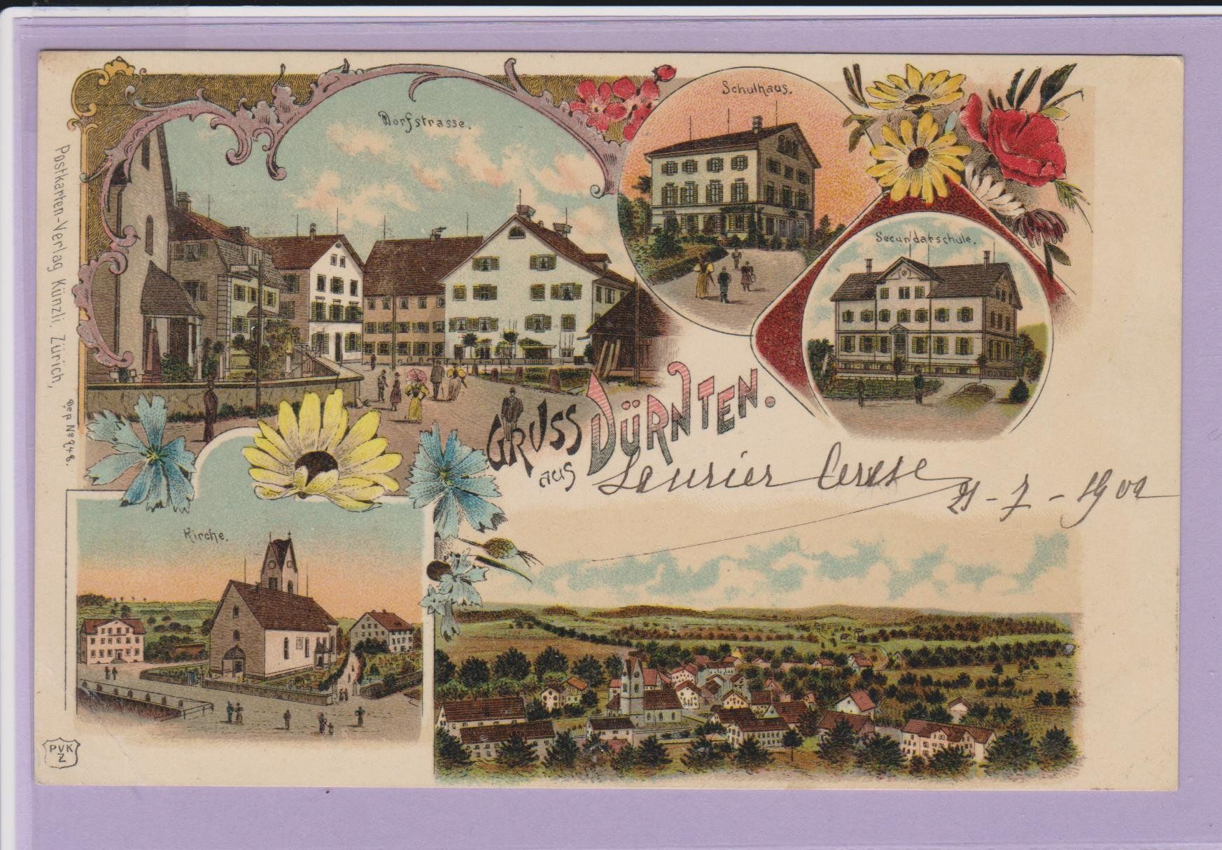 Cartoline postali: Dürnten   -   Litho - Ansichtskarte von 1900 – Usato da Vitznau venduto da Ropaku