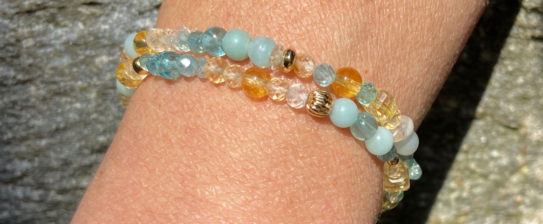 Bracciali & Braccialetti: 2fach Edelstein Armband Citrin Apatit Amazonit auf Mass – Nuovo e nell'imballaggio originale da Zuzwil SG venduto da Lemliskat 1