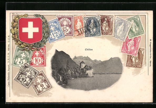 Cartes postales: Passepartout-AK Chillon, Ortsansicht, sc – D'occasion à Berlin par bartko-reher