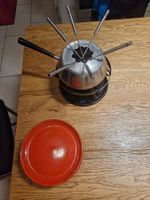 Fondue Set Edelstahl mit 6 Tellern rot gebraucht