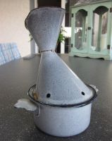 Altes 2-teiliges Email-Inhaliergerät, grau, blau marmoriert