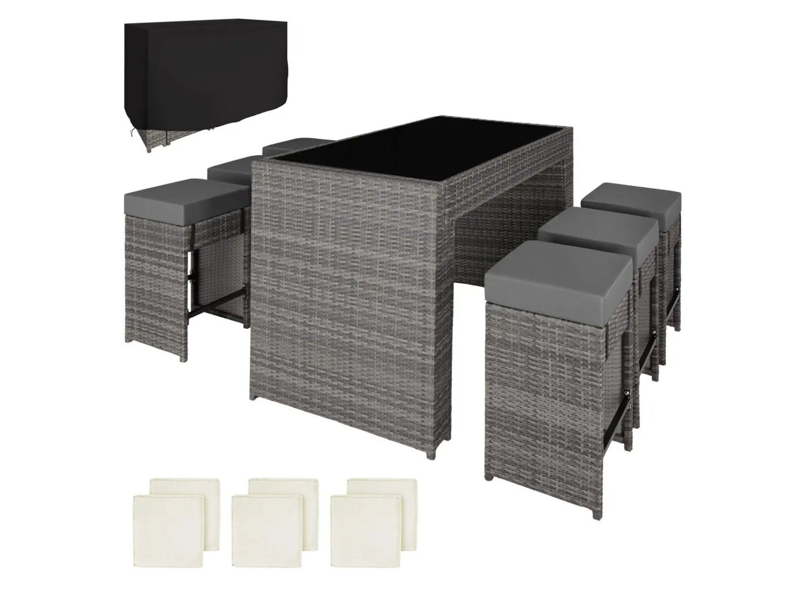Set di tavolo e panche: Aluminium Rattan Barset grau – Nuovo (secondo la descrizione) da Steinhausen venduto da Retourenprofis 1