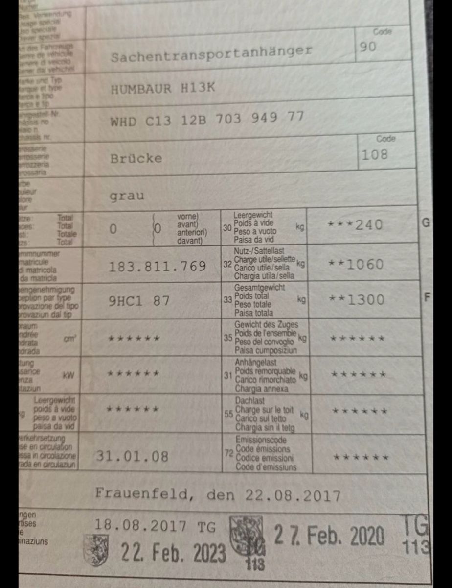 Humbaur Rimorchi: Humbaur h13k – Usato da Genève venduto da Syb.I 9