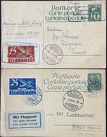 2x Schweiz Flugpost Ganzsachen 1924/1925 Zürich Basel