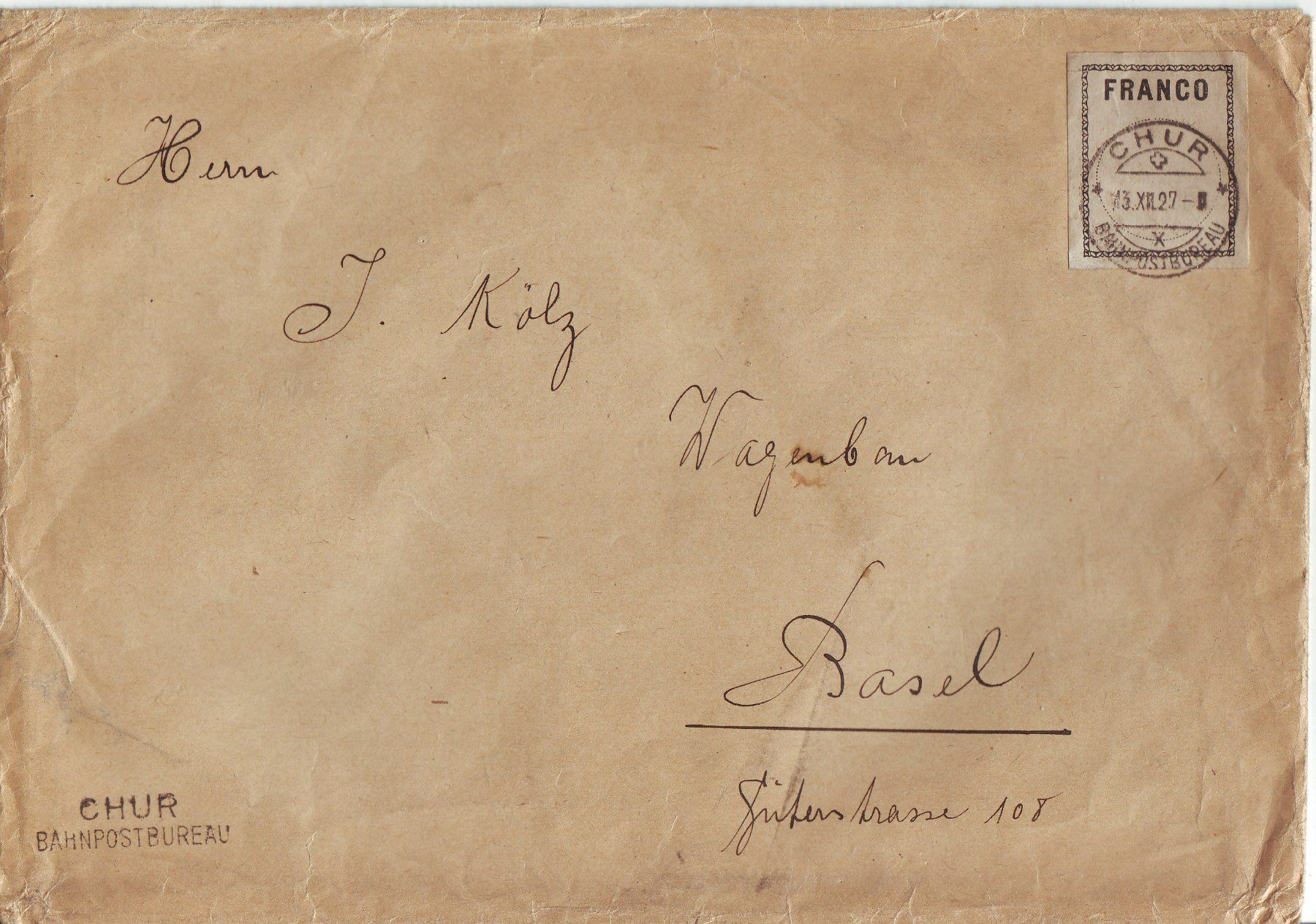 Buste & buste per spedizione: Brief 13.XII.27 – Usato da Brittnau venduto da trouvaille02