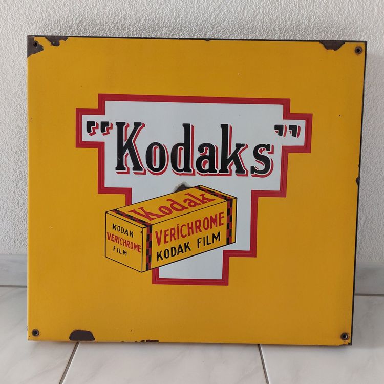 Plaque émaillée Vintage KODAK Double Face 45 Pouces - Décor Rétro En Porcelaine