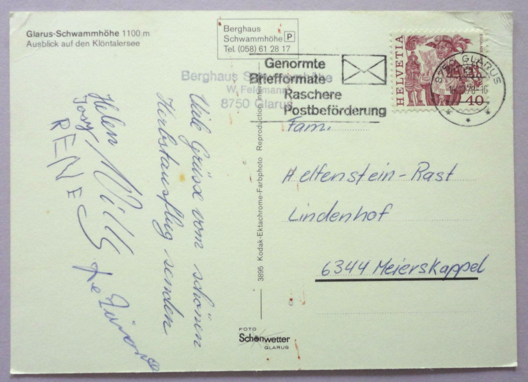 Cartoline postali: Glarus-Schwammhöhe 1100 m – Difettoso da Fétigny venduto da Billy2miny 1
