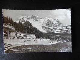 Antike Fotokarte Schwimmbad & Jungfrau, belebt