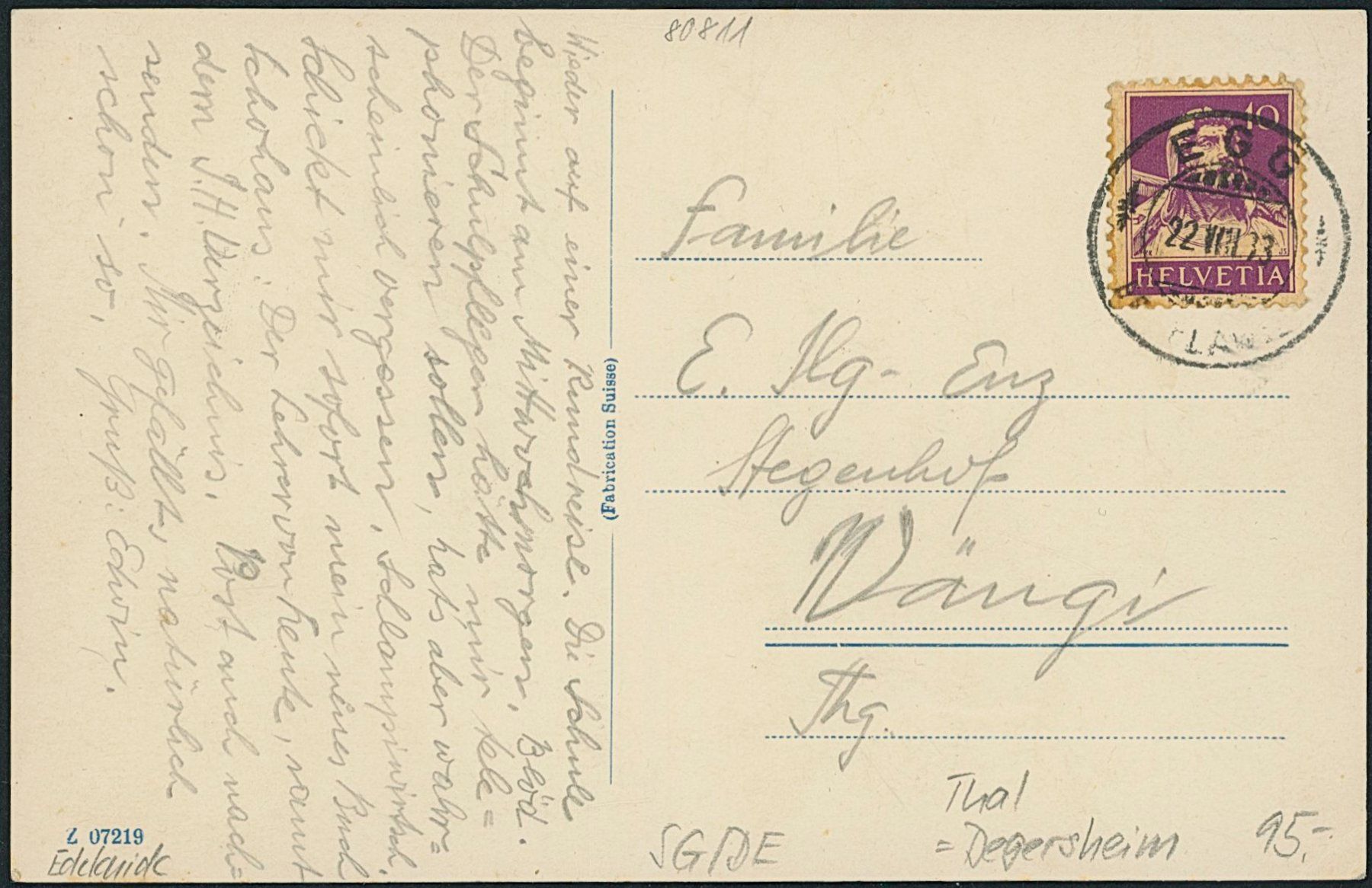Cartoline postali: SG Thal - Degersheim – Usato da Schindellegi venduto da stationary 1