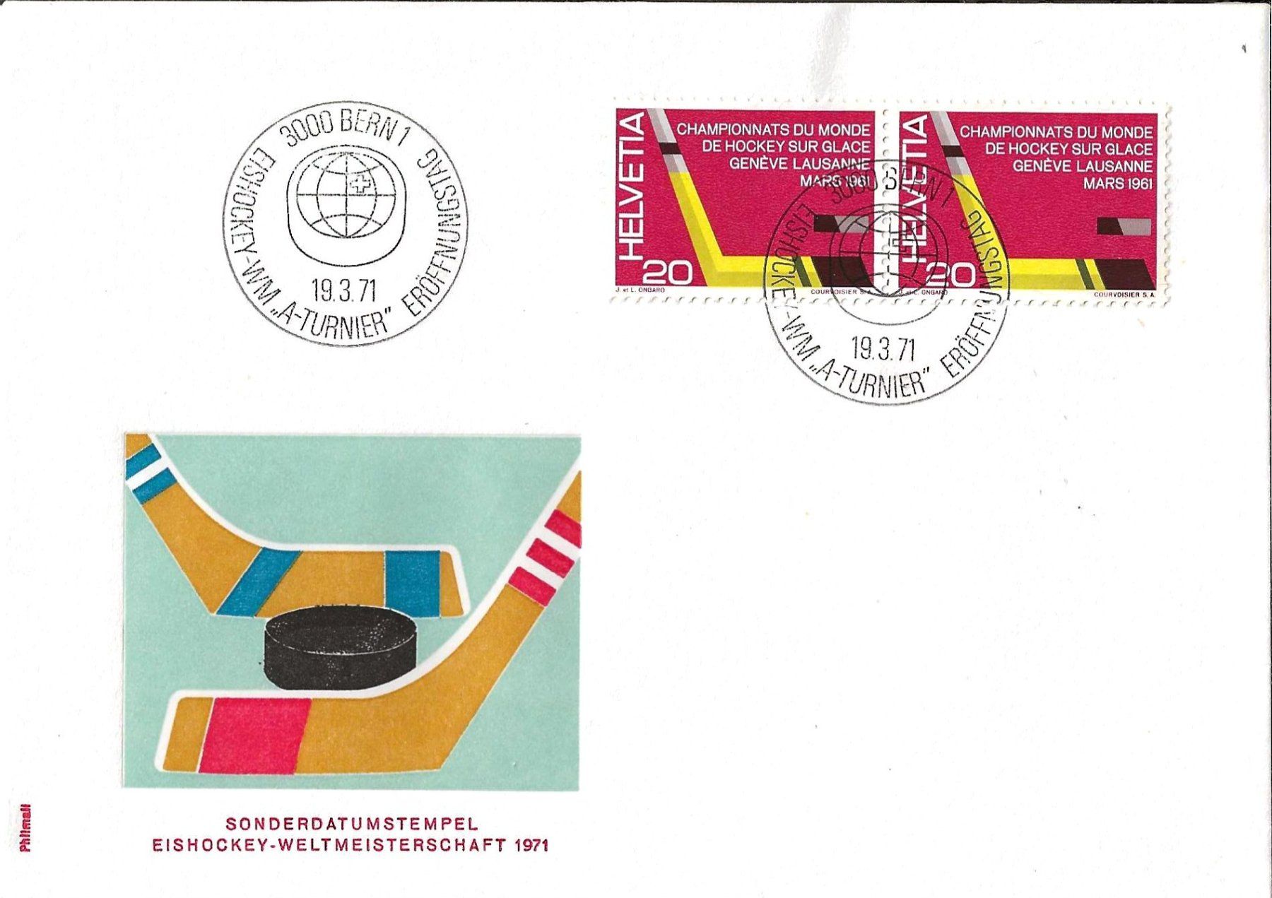 Tutti i francobolli: Brief Eishockey WM BERN 1971 – Usato da Zürich venduto da Philacat11