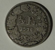 Silber 50-Rappen Münze 1910 stark gebraucht