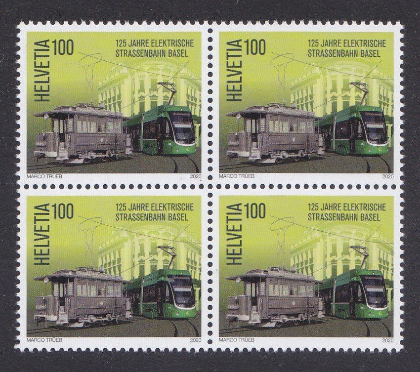 Tous les timbres: 2020  Viererblock Strassenbahn  Basel  **  Postfrisch ** – Neuf (Voir description) à Adliswil par Aenti
